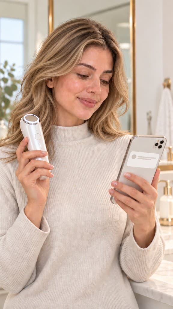 Holding Dermis Spectra beside the companion app